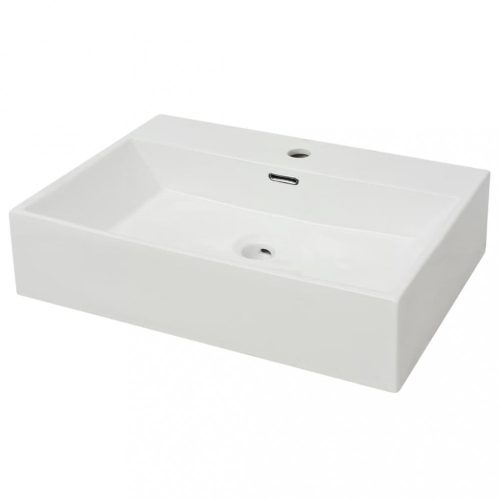 Fürdőszobai mosdókagylók, vidaXL Fehér kerámia mosdó csaptelep furattal 60,5x42,5x14,5 cm