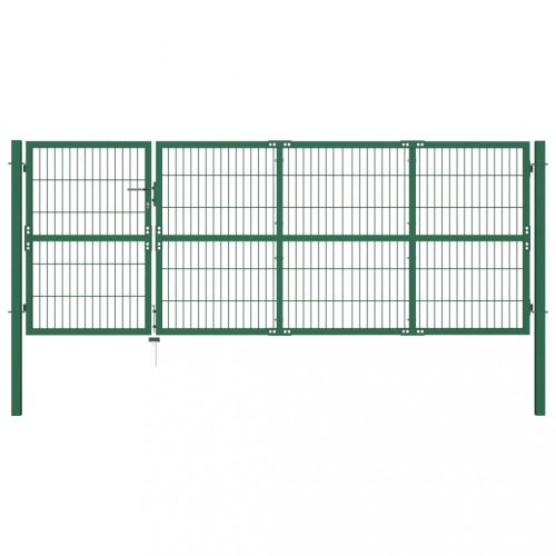 Kertkapu, vidaXL zöld acél kerti kerítéskapu póznákkal 350 x 120 cm