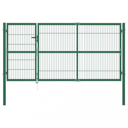 Kertkapu, vidaXL zöld acél kerti kerítéskapu póznákkal 350 x 140 cm
