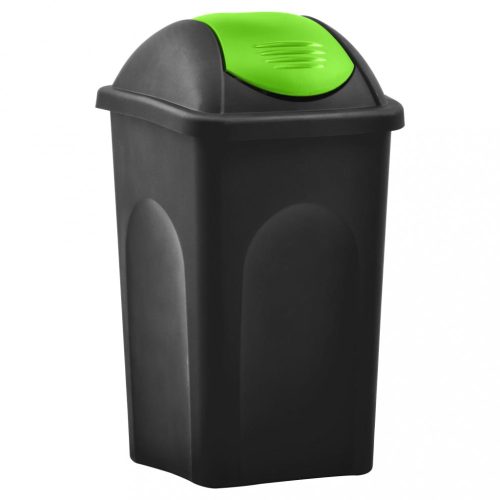 Kukák és szemétkosarak, vidaXL fekete és zöld szemeteskuka lengőfedéllel 60 L
