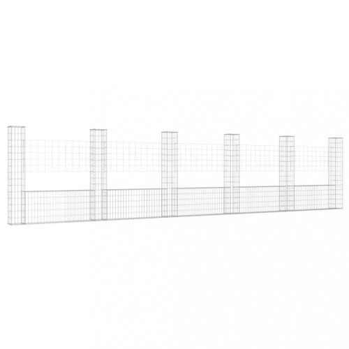 Kerítéspanelek, vidaXL U-alakú vas gabionkosár 6 oszloppal 620 x 20 x 150 cm