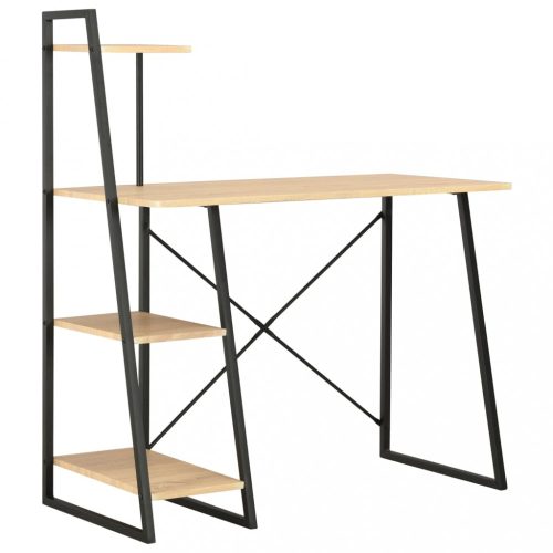 Íróasztalok, vidaXL fekete és tölgyszínű íróasztal polcrendszerrel 102x50x117 cm