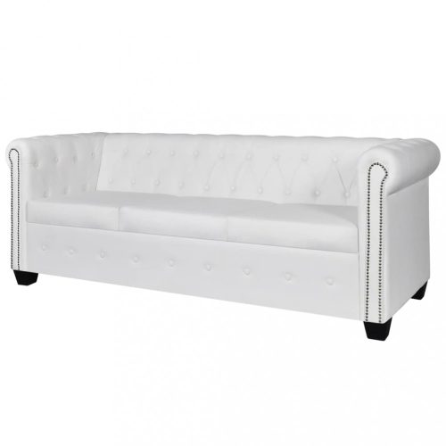 Kanapék, vidaXL 3 személyes fehér műbőr Chesterfield kanapé