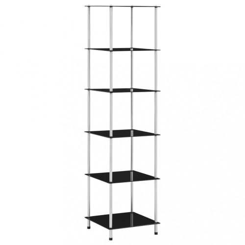 Könyvespolcok, állópolcok, vidaXL 6 szintes fekete edzett üveg polc 40 x 40 x 160 cm