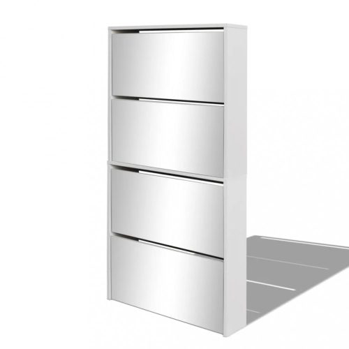 Cipőpolcok és -állványok, vidaXL fehér 4 szintes tükrös cipőszekrény 63 x 17 x 134 cm