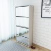 Cipőpolcok és -állványok, vidaXL fehér 4 szintes tükrös cipőszekrény 63 x 17 x 134 cm
