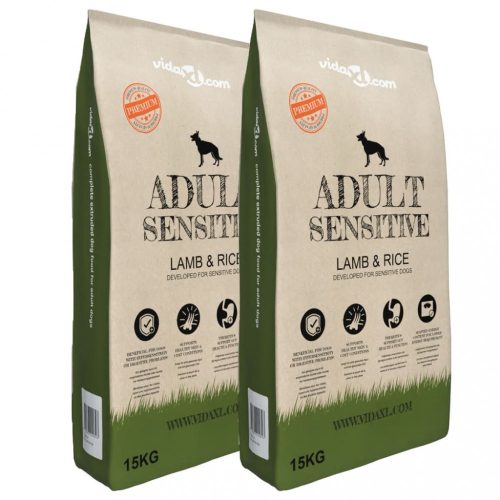 Kutyaeledel, vidaXL 2 db „Adult Sensitive Lamb Rice” prémium száraz kutyatáp 30 kg