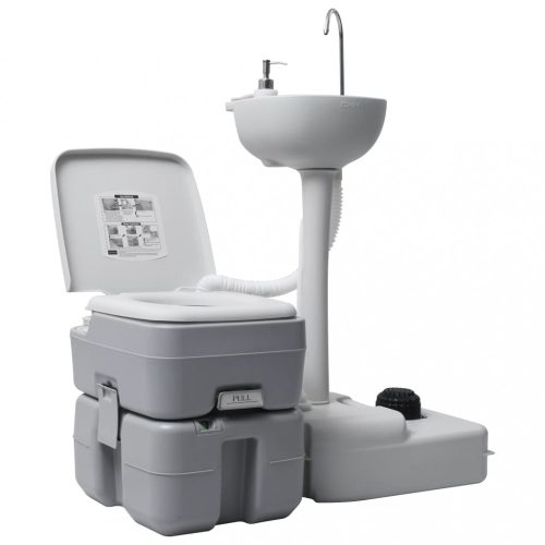 Kemping és túrázás, vidaXL szürke hordozható kemping WC és kézmosó állvány