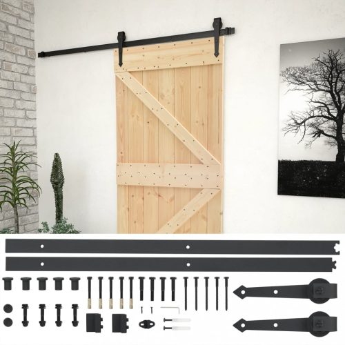 Ajtók, vidaXL tömör fenyőfa tolóajtó fémszerelék szettel 80 x 210 cm