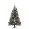 Karácsonyfák, vidaXL PVC és PE műkarácsonyfa LED-del/gömbszettel/hóval 150 cm
