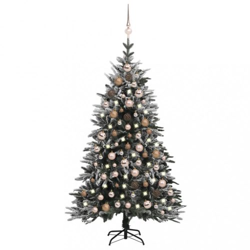 Karácsonyfák, vidaXL PVC és PE műkarácsonyfa LED-del/gömbszettel/hóval 150 cm