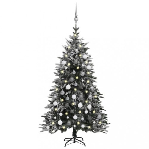 Karácsonyfák, vidaXL PVC és PE műkarácsonyfa LED-del/gömbszettel/hóval 120 cm