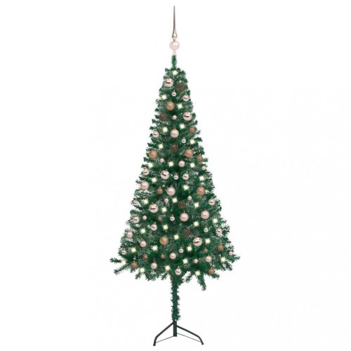 Karácsonyfák, vidaXL zöld PVC sarok műkarácsonyfa LED-ekkel és gömbszettel 180 cm