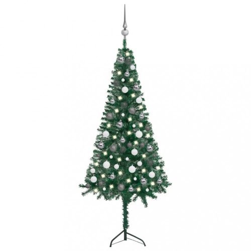 Karácsonyfák, vidaXL zöld PVC sarok műkarácsonyfa LED-ekkel és gömbszettel 150 cm
