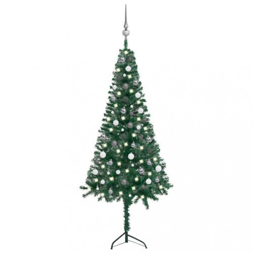 Karácsonyfák, vidaXL zöld PVC sarok műkarácsonyfa LED-ekkel és gömbszettel 180 cm
