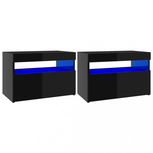 Éjjeliszekrények, vidaXL 2 db magasfényű fekete éjjeliszekrény LED-lámpákkal 60x35x40 cm