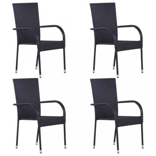 Kerti székek, vidaXL 4 db fekete rakásolható polyrattan kültéri szék