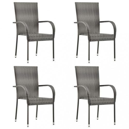 Kerti székek, vidaXL 4 db szürke rakásolható polyrattan kültéri szék