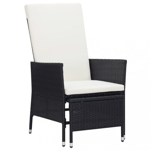 Kerti székek, vidaXL fekete dönthető háttámlás polyrattan kerti szék párnákkal