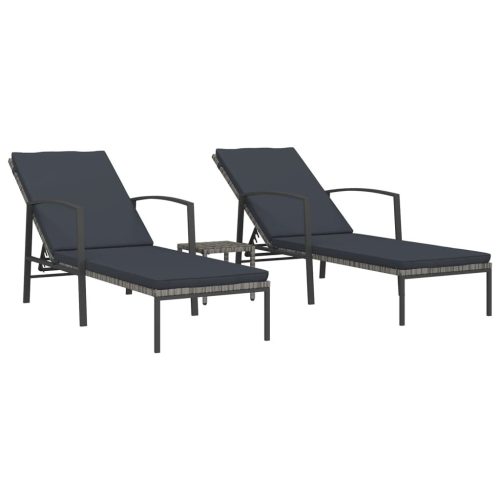 Napozóágyak, vidaXL 2 db szürke polyrattan napozóágy asztallal
