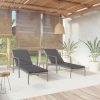 Napozóágyak, vidaXL 2 db szürke polyrattan napozóágy asztallal
