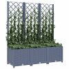 Virágcserepek és kaspók, vidaXL kékszürke PP rácsos kerti ültetőláda 120 x 40 x 136 cm