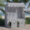 Napozóágyak, vidaXL kék és fehér polyrattan és tömör fa strandszék tetővel