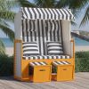 Napozóágyak, vidaXL fehér és kék polyrattan és tömör fa strandszék párnákkal