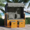 Napozóágyak, vidaXL fekete és szürke polyrattan és tömör fa strandszék párnákkal