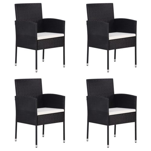 Kerti székek, vidaXL 4 db fekete polyrattan kerti szék krémfehér párnákkal
