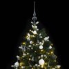 Karácsonyfák, vidaXL csuklópántos műkarácsonyfa 300 LED-del és gömbökkel 180 cm