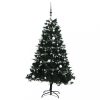 Karácsonyfák, vidaXL csuklópántos műkarácsonyfa 300 LED-del és gömbökkel 180 cm