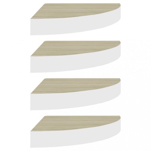 Fali polcok és párkányok, vidaXL 4 db tölgyszínű és fehér MDF fali sarokpolc 25 x 25 x 3,8