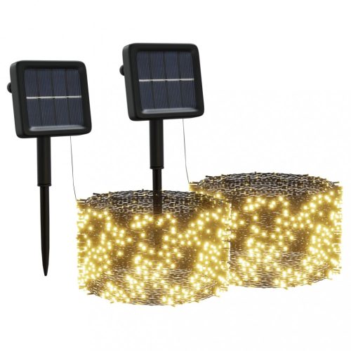 Karácsonyi fények, vidaXL 2 db 2x200 LED-es meleg fehér bel-/kültéri napelemes fényfüzér