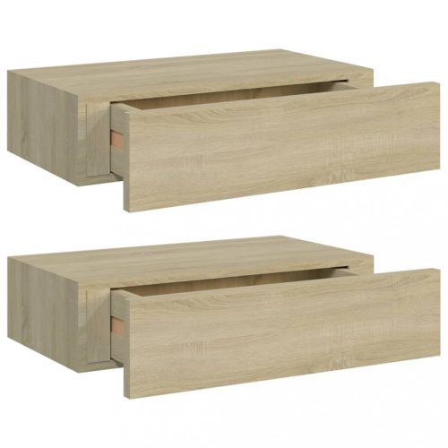 Fali polcok és párkányok, vidaXL 2 db tölgyszínű MDF falra szerelhető fiókos polc 40x23,5x10