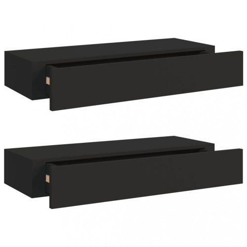 Fali polcok és párkányok, vidaXL 2 db fekete MDF falra szerelhető fiókos polc 60 x 23,5 x 10 cm