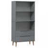 Könyvespolcok, állópolcok, vidaXL MOLDE szürke tömör fenyőfa könyvszekrény 85 x 35 x 170,5