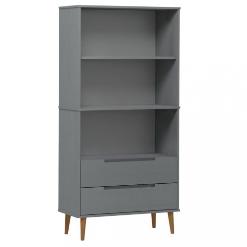 Könyvespolcok, állópolcok, vidaXL MOLDE szürke tömör fenyőfa könyvszekrény 85 x 35 x 170,5