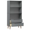 Könyvespolcok, állópolcok, vidaXL MOLDE szürke tömör fenyőfa könyvszekrény 85 x 35 x 170,5