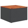 Kerti asztalok, vidaXL fekete polyrattan és akácfa kerti asztal 55x55x37 cm
