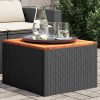Kerti asztalok, vidaXL fekete polyrattan és akácfa kerti asztal 55x55x37 cm