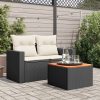 Kerti asztalok, vidaXL fekete polyrattan és akácfa kerti asztal 55x55x37 cm