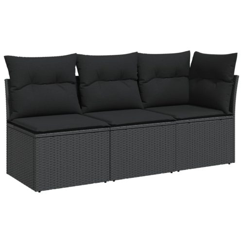 Kültéri kanapék, vidaXL fekete 3 személyes polyrattan kerti kanapé párnákkal
