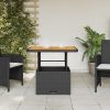 Kerti asztalok, vidaXL fekete polyrattan és akácfa kerti asztal 80 x 80 x 71 cm