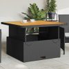 Kerti asztalok, vidaXL fekete polyrattan és akácfa kerti asztal 110 x 110 x 71 cm