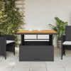Kerti asztalok, vidaXL fekete polyrattan és akácfa kerti asztal 110 x 110 x 71 cm