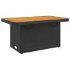 Kerti asztalok, vidaXL fekete polyrattan és akácfa kerti asztal 90 x 55 x 71 cm