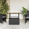 Kerti asztalok, vidaXL fekete polyrattan és akácfa kerti asztal 90 x 55 x 71 cm