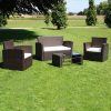 Kerti bútor szett, vidaXL 4-részes barna polyrattan kerti bútorszett párnákkal