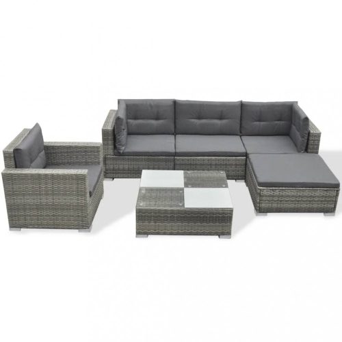 Kerti bútor szett, vidaXL 6-részes szürke polyrattan kerti bútorszett párnákkal